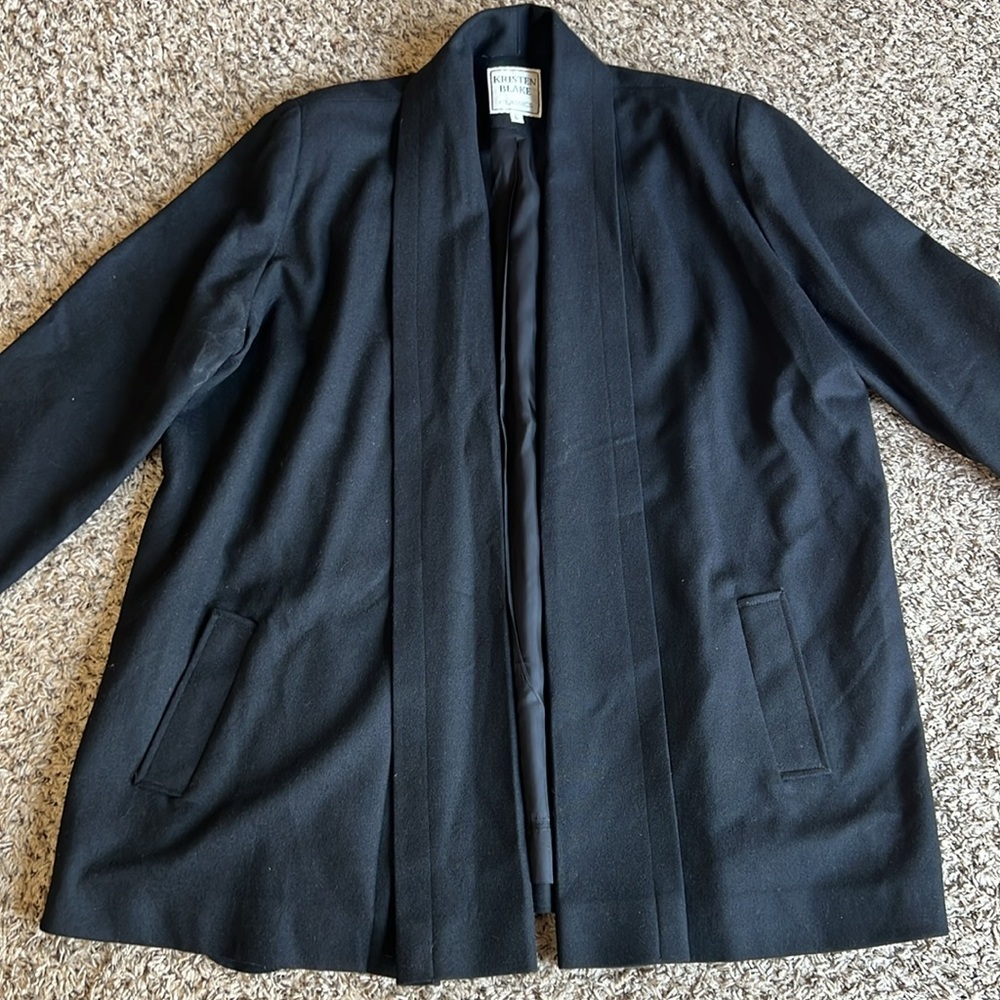 Kristen Blake Black‎ Wool Kape Open Front Jacket Size L